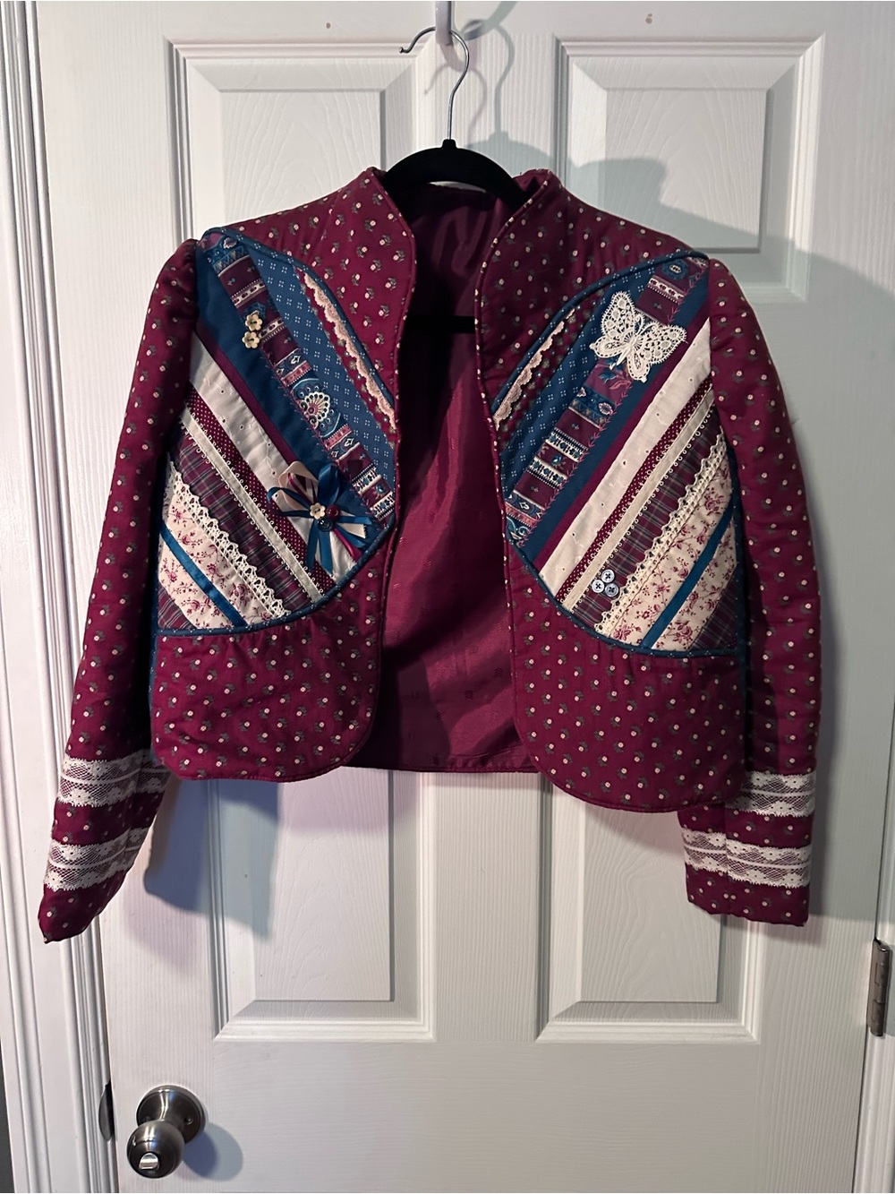 Vintage Embellished Quilted Burgundy Women's Jacket